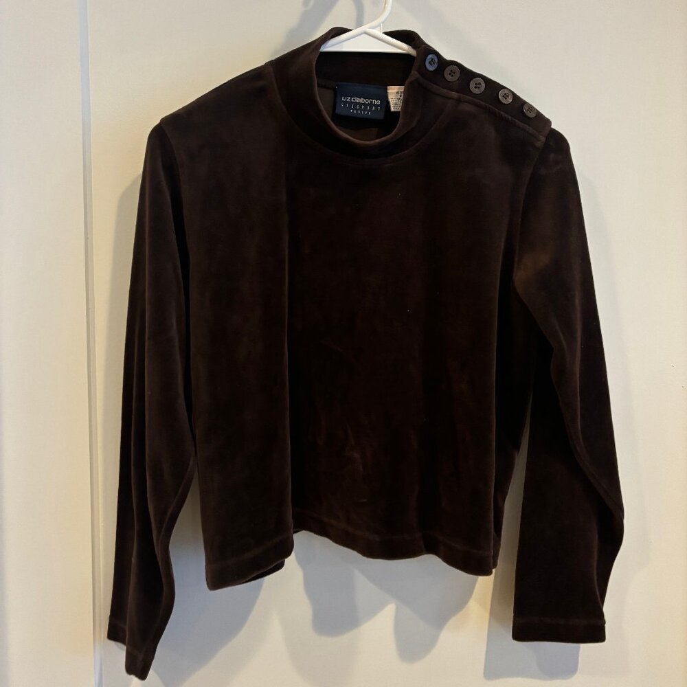 Liz Claiborne LIZ SPORT Velour Cropped Tee with Asymmetrical Buttons